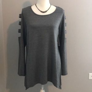 Apt 9 Shark-bite hem, Lattice Sleeve Top